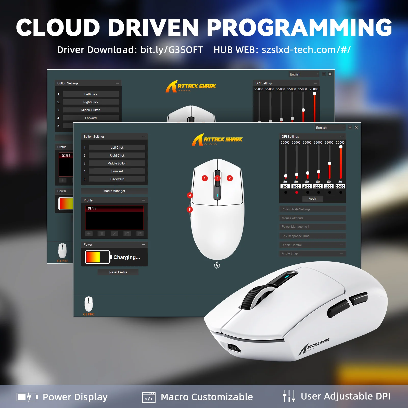 ATTACK SHARK G3 PRO Tri-mode Wireless Gaming Mouse with Charge Dock 25000 DPI Ultra Lightweight - Image 14