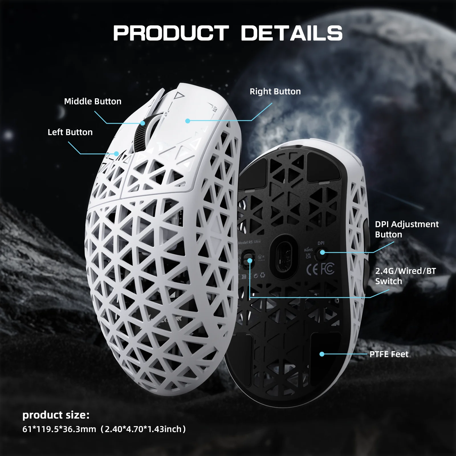 ATTACK SHARK R5 ULTRA Carbon Fiber Wireless 8K PAW3950MAX Gaming Mouse - Image 8